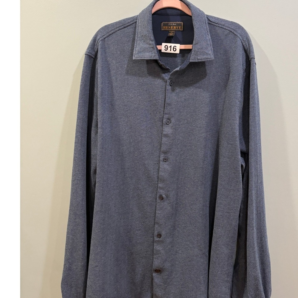 Jos. A. Bank Reserve Mens 3XLT Blue Herringbone Cotton Tailored Fit Button Up